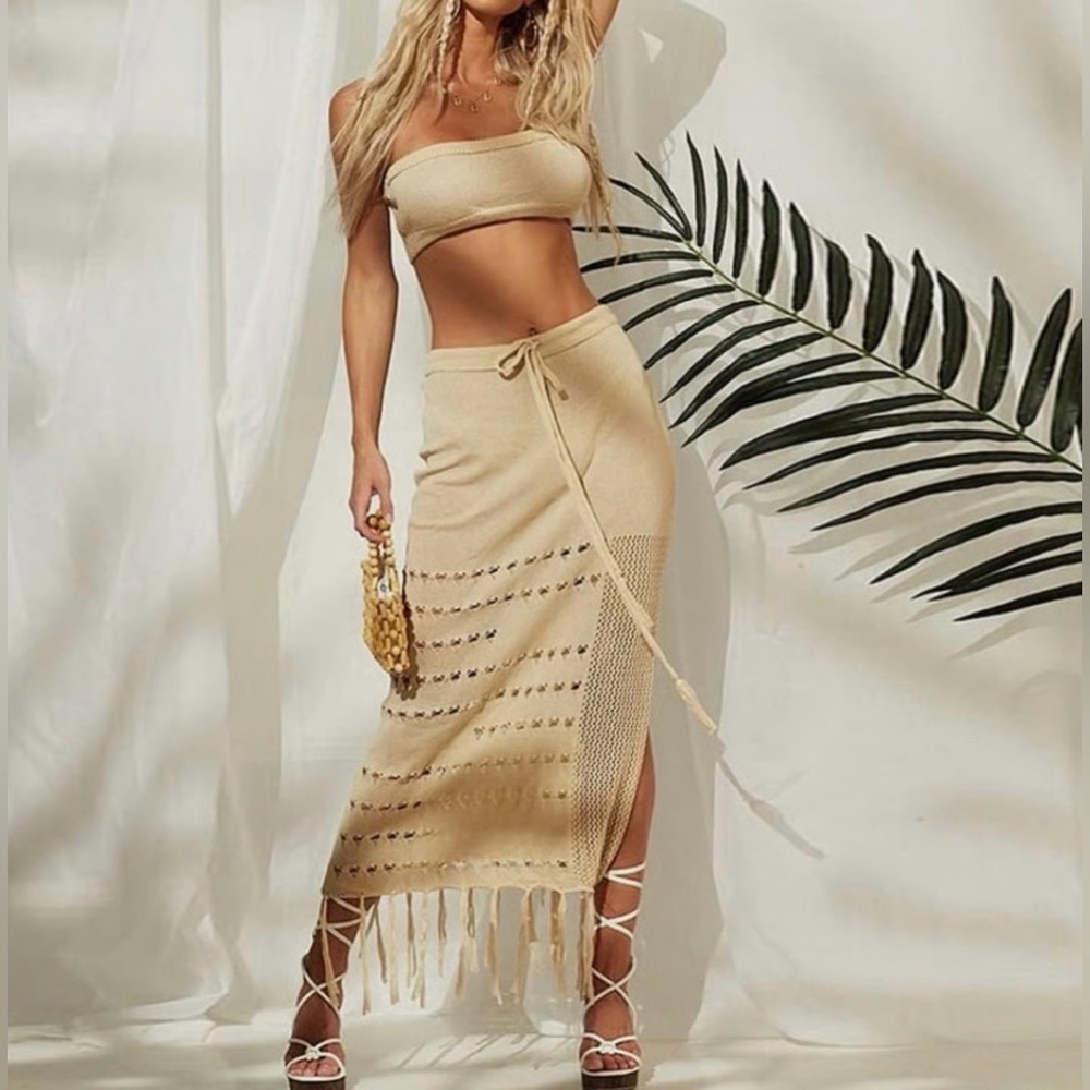 NEW • Micas Knit Tube Top & Tassel Skirt Set | NWT